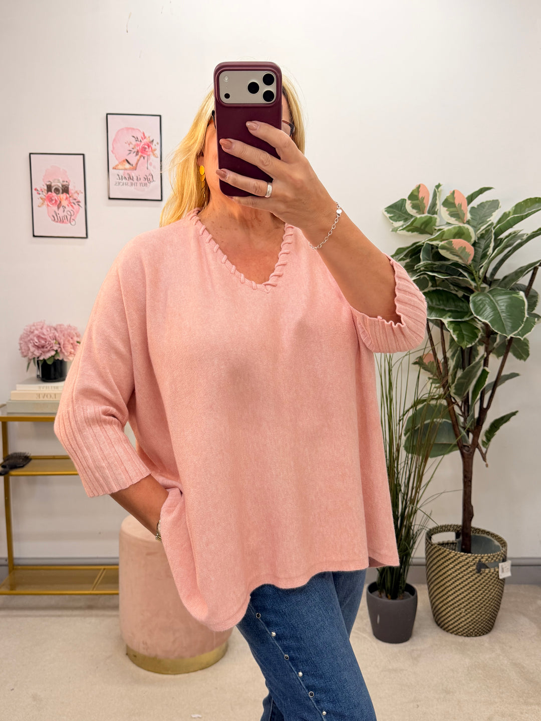Ladies Fashion Oversize Slouch Jumper - Pink, Black, Beige & Brown