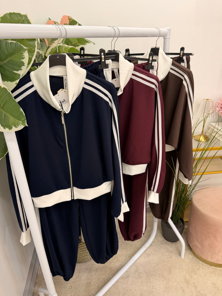 Ladies Fashion Sports Luxe Scuba Trouser Co Ord - Navy, Wine & Brown