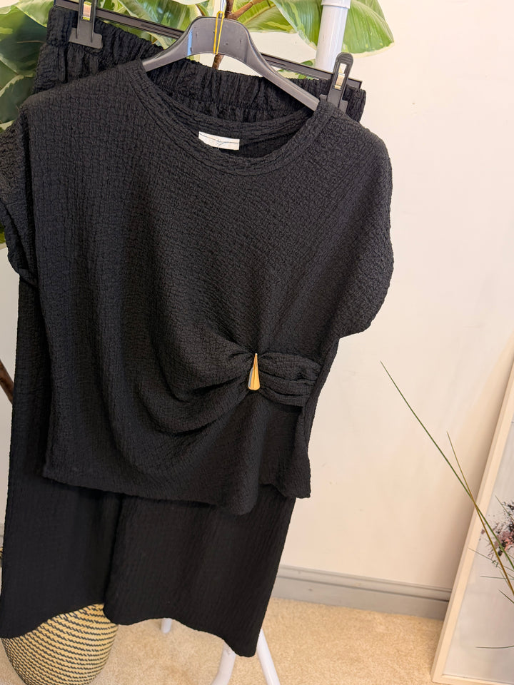 Ladies Wide Leg Trouser Co Ord Set - Black, Navy, Brown, Lemon & Blue