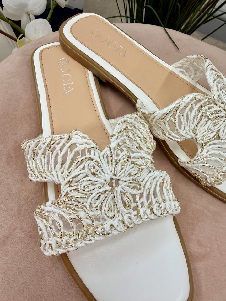 WOVEN SLIDER SANDALS ( 256 ) - white and pink