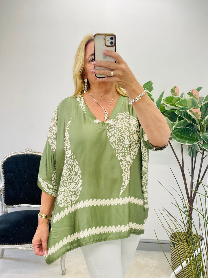 LADIES WOMENS SATIN OVERSIZE DRAPE TOP - KHAKI & BROWN