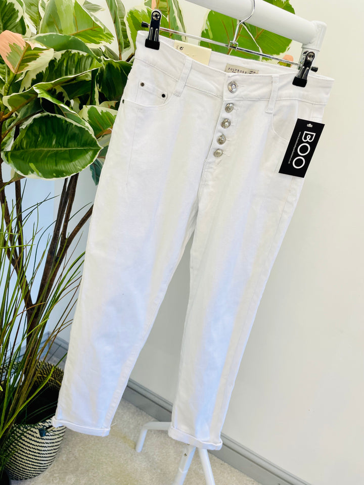LADIES WOMENS WHITE MUM FIT SUMMER JEANS
