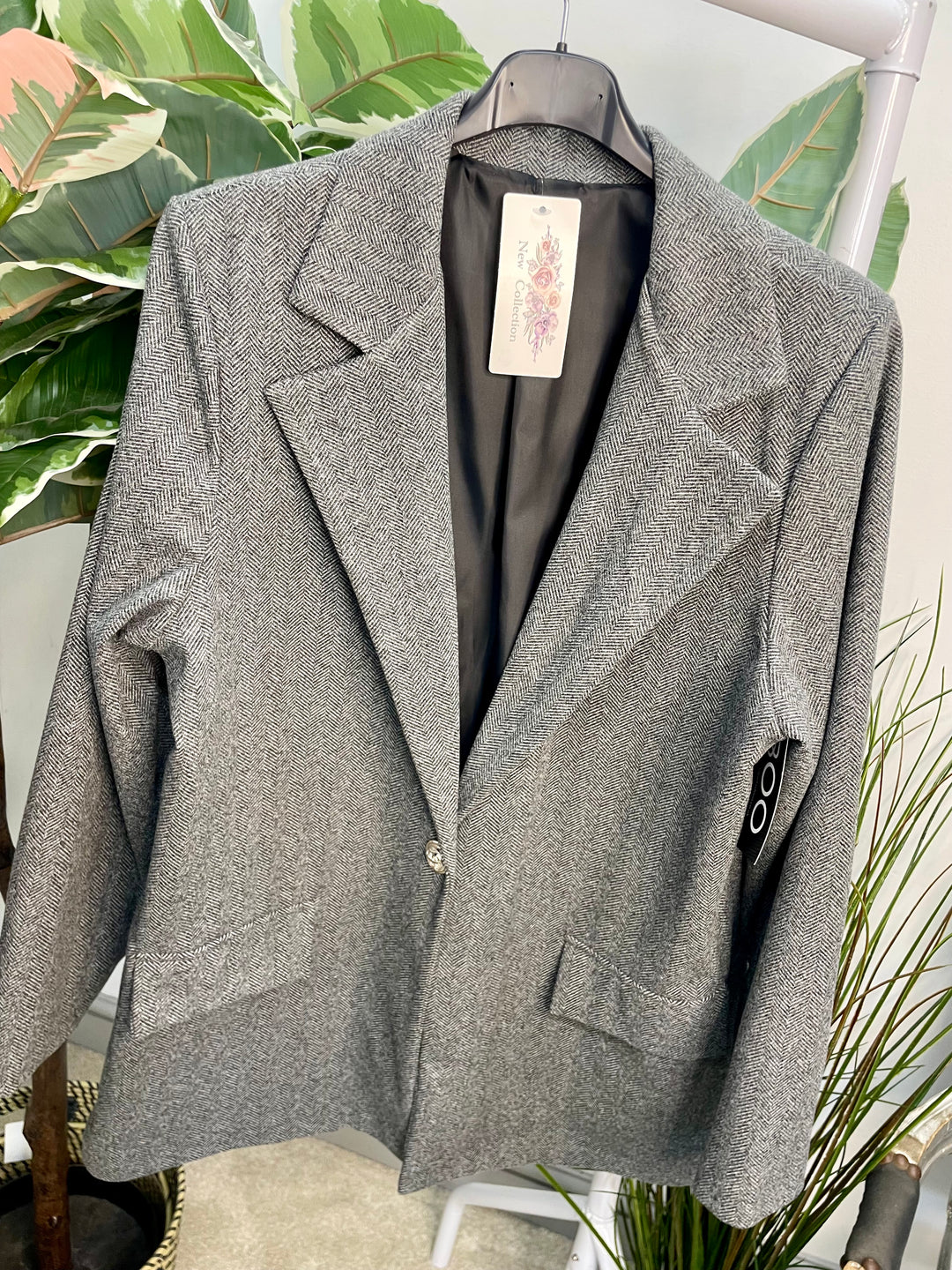 LADIES HERRINGBONE FASHION BLAZER - PLUM, GREY, BEIGE & BROWN