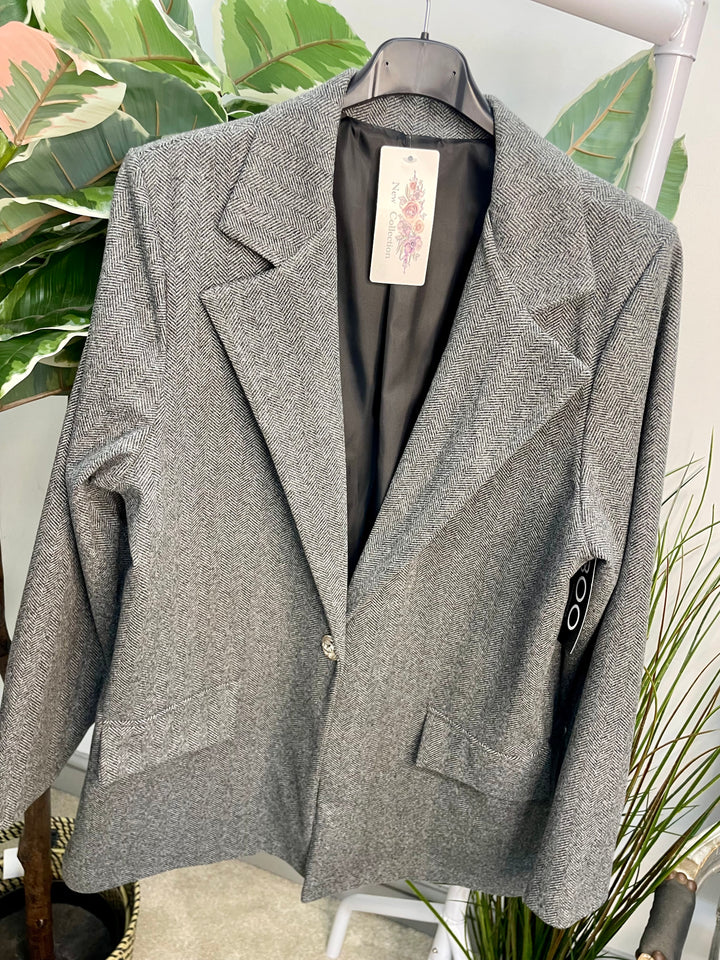 LADIES HERRINGBONE FASHION BLAZER - PLUM, GREY, BEIGE & BROWN