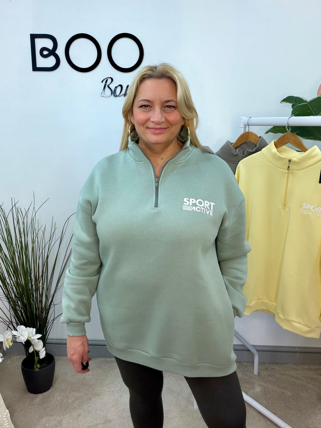 LADIES FLEECE LINED LONG SWEATSHIRT TOP - LEMON, MOCHA & KHAKI