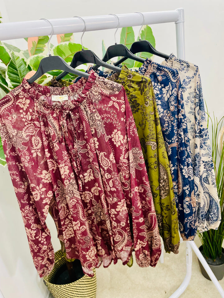 Ladies paisley print chiffon top 