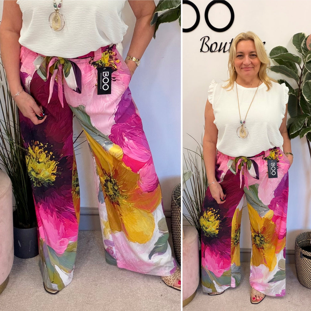 Ladies Fashion Bright Pink Palazzo Wide Leg Trousers