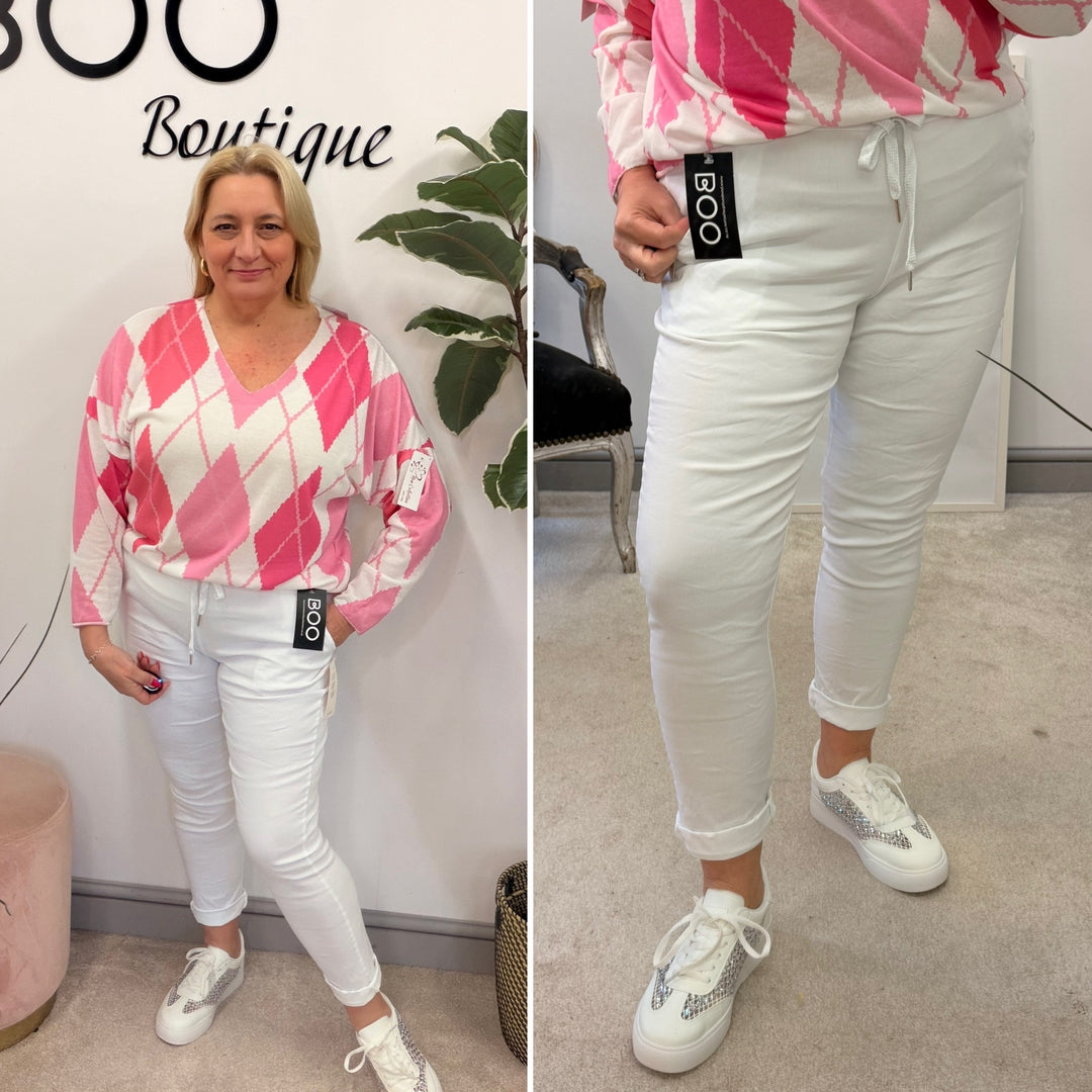 LADIES FASHION STRETCH MAGIC TROUSERS WHITE