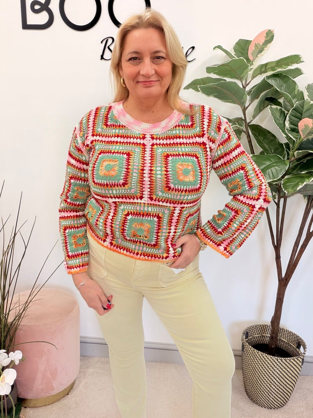 Ladies Fashion Red & Pink Crochet Top