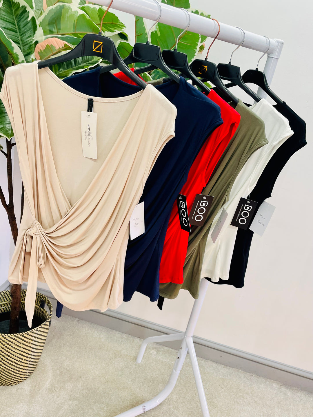 LADIES WOMENS JERSEY WRAP TOP - RED, BLACK, BEIGE, CREAM, NAVY, KHAKI
