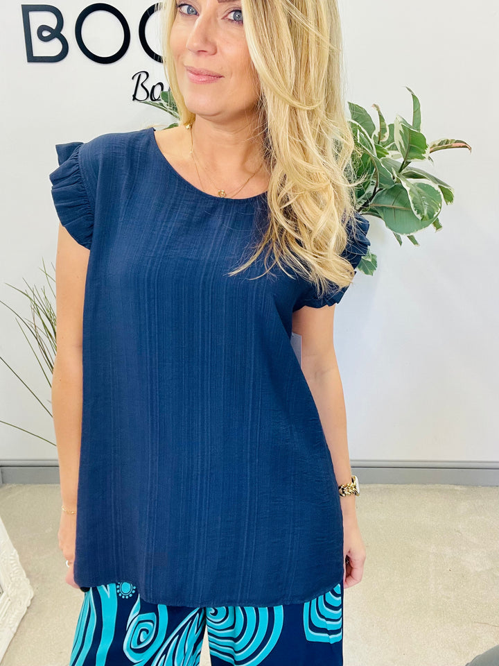 LADIES WOMENS NAVY CASUAL CAP SLEEVE TOP 
