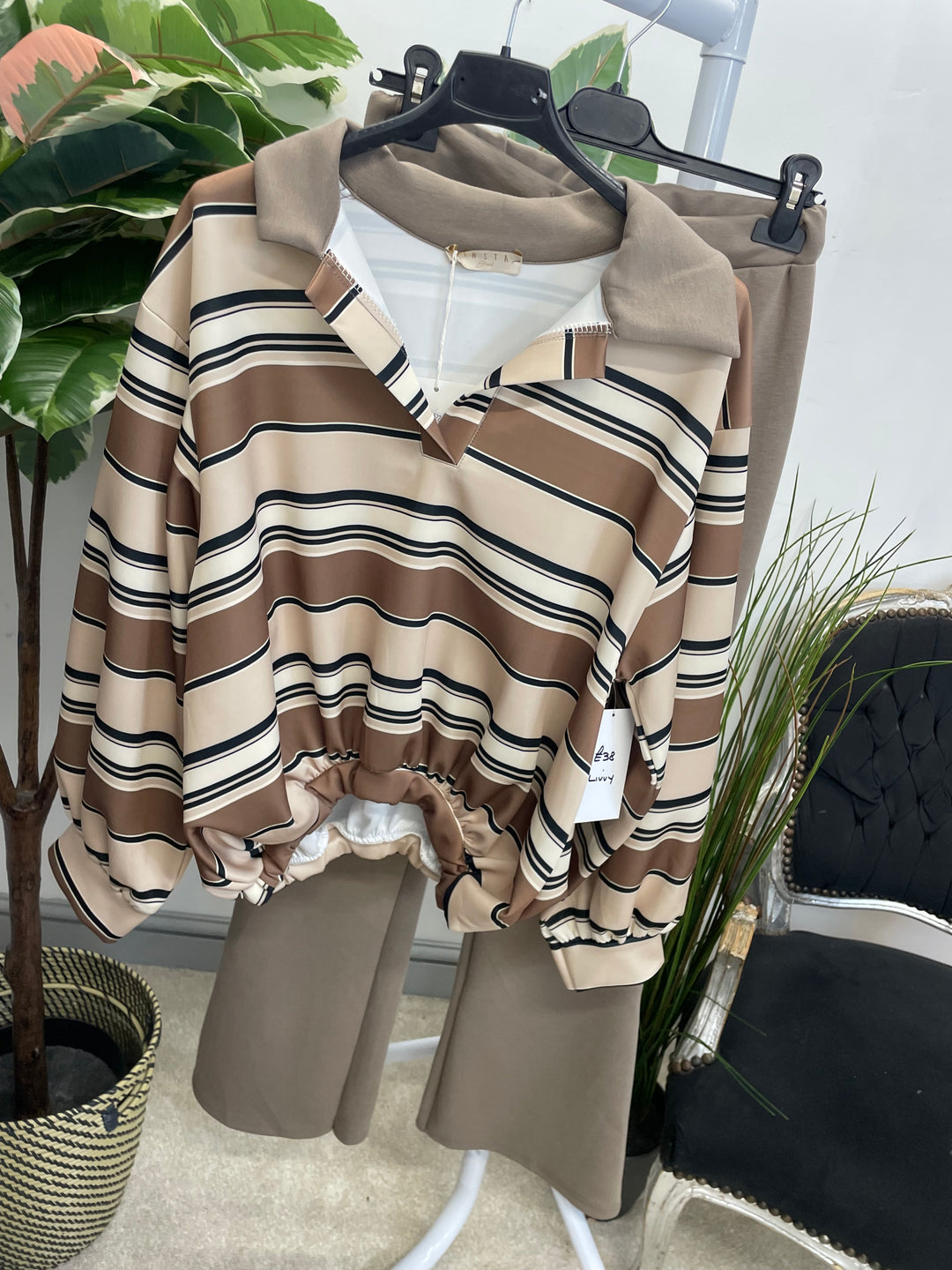 LADIES RUGBY TOP STRAIGHT LEG CO ORD SET - PLUM, MOCHA, BROWN