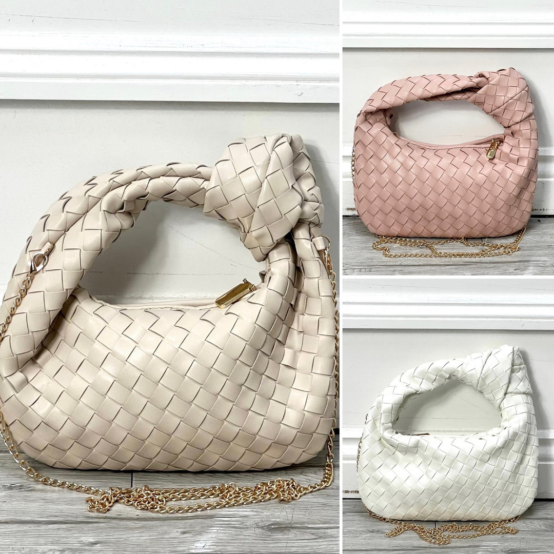 LADIES INSPIRED WAFFLE SMALL CLUTCH HANDBAG - PINK, WHITE, BEIGE