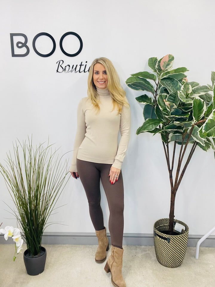 LADIES FINE KNIT ROLL NECK JUMPER - BERRY, BLACK, BEIGE & BROWN