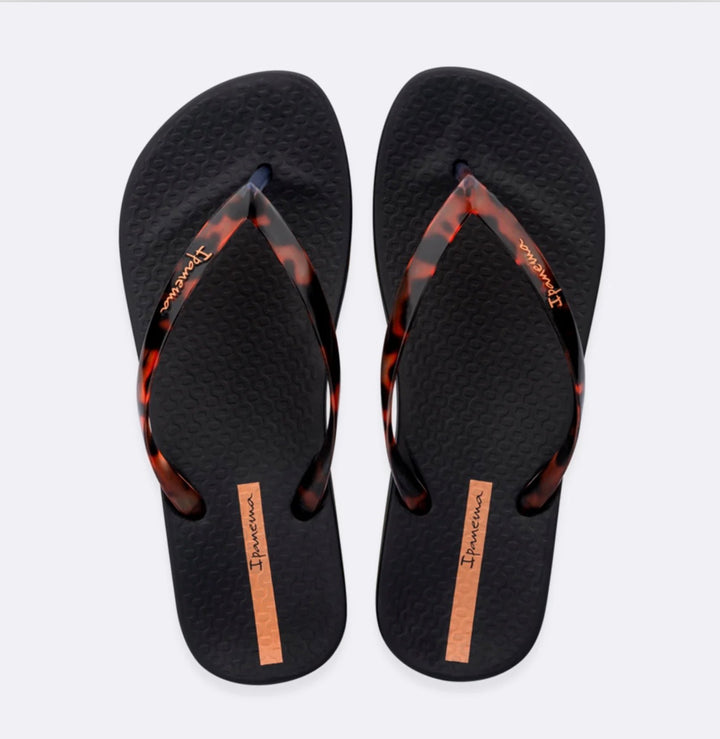 Ladies Tortoiseshell IPANEMA Flip Flop Sandals - Black & Camel