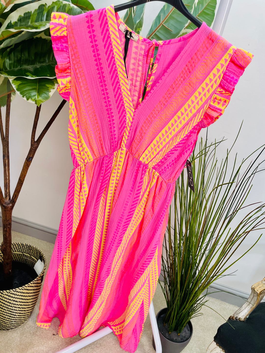 LADIES AZTEC PRINT SUMMER HOLIDAY MAXI DRESS - PINK, DENIM BLUE & KHAKI