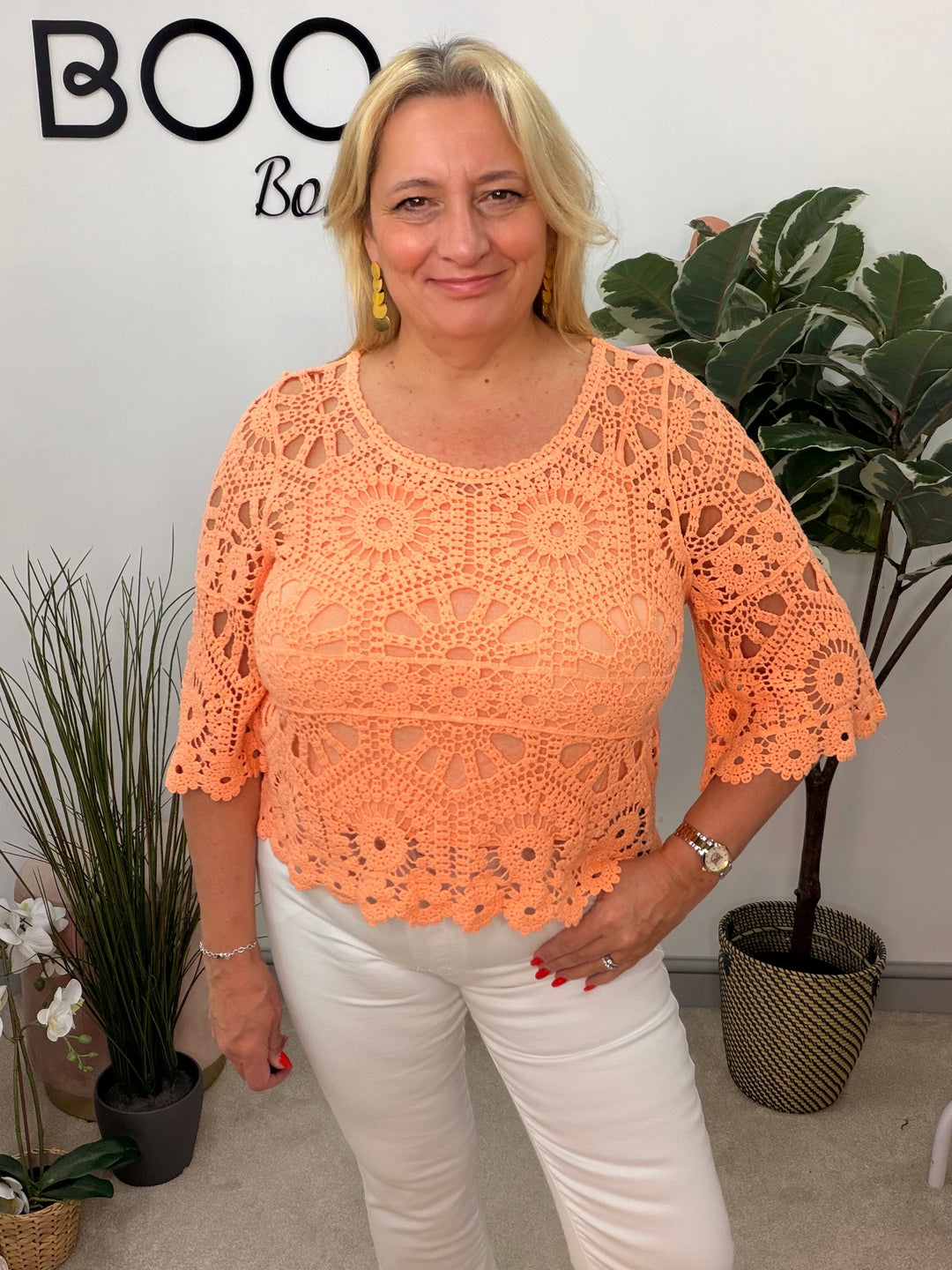 Ladies Pretty Crochet Summer Top orange