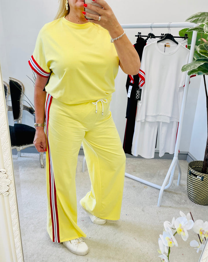 LADIES SPORT LUXE TRACKSUIT CO ORD SET - BLACK, WHITE, LEMON