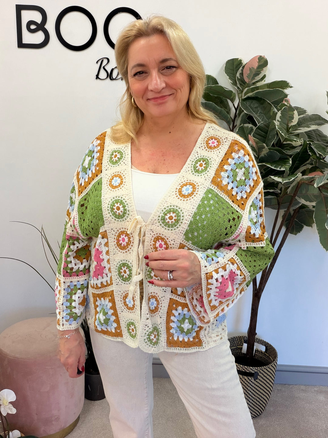 Ladies Fashion Retro Colourful Patchwork Crochet Cardigan Jacket