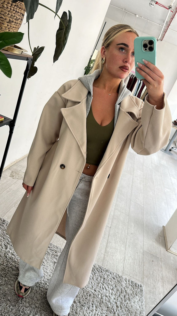LADIES HOODIE DUSTER COAT - BLACK, BROWN & BEIGE