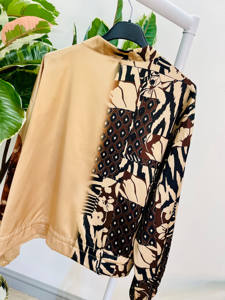 LADIES GOLD SATIN FASHION BOMBER JACKET