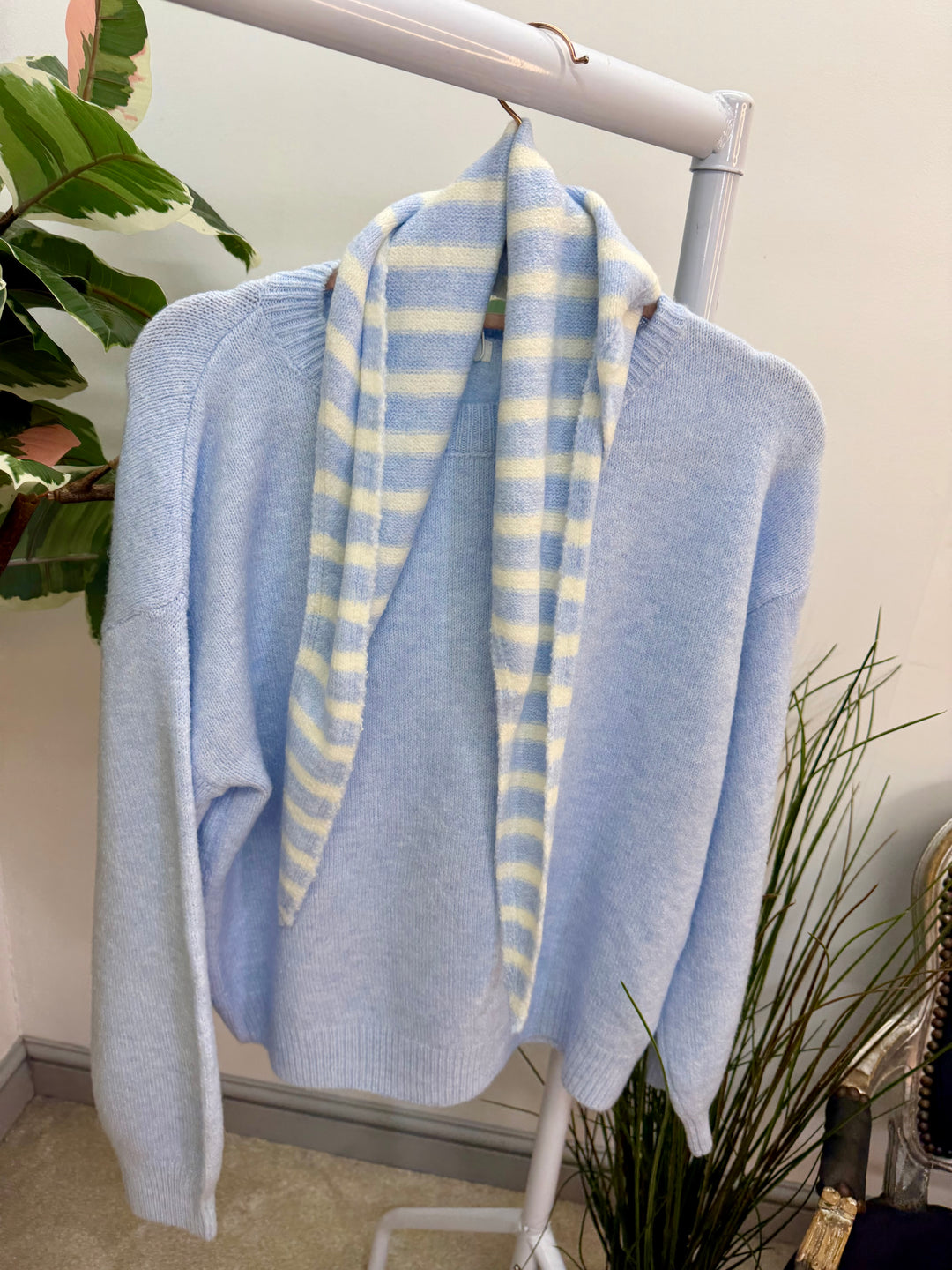 LADIES FASHION SOFT KNIT JUMPER & SCARF SET - LEMON, BLUE, PINK, CREAM