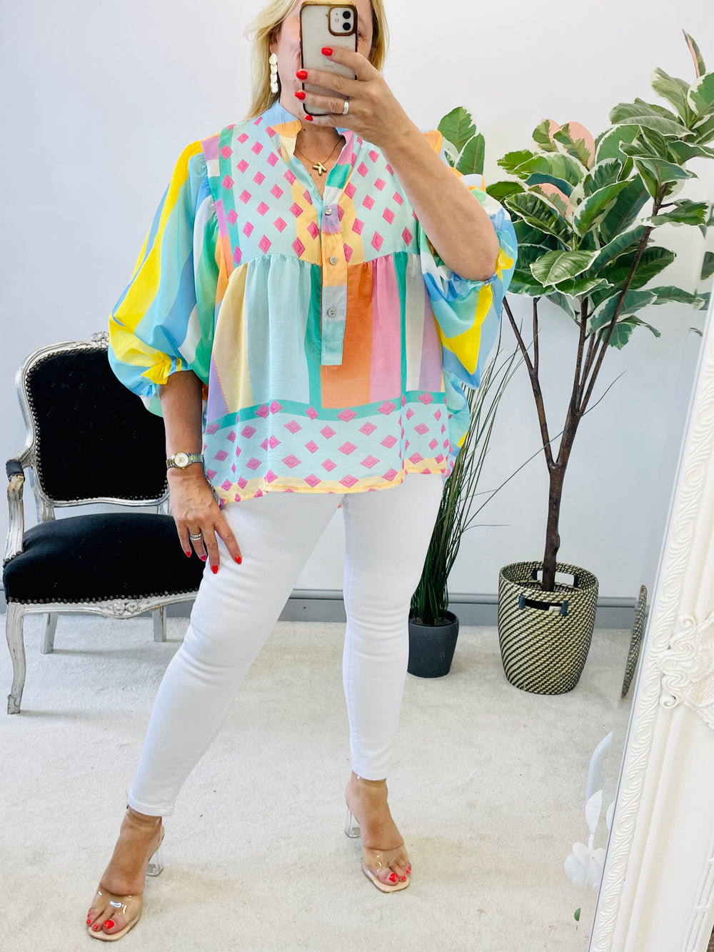 LADIES BRIGHT PASTEL BLOUSE LOOSE FIT TOP