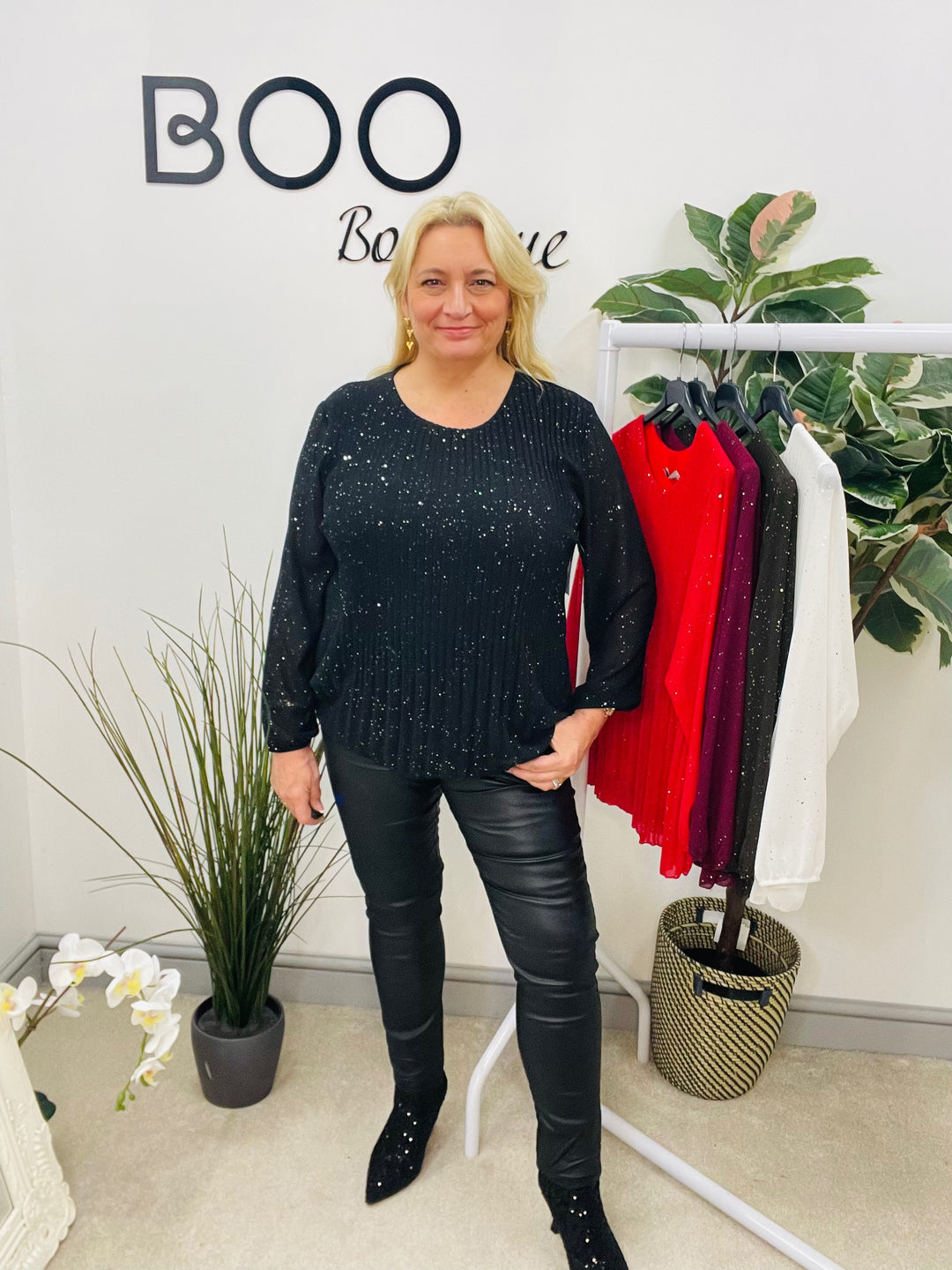 LADIES CHIFFON PLEATED TOP - BLACK, BROWN, WHITE, RED, WINE