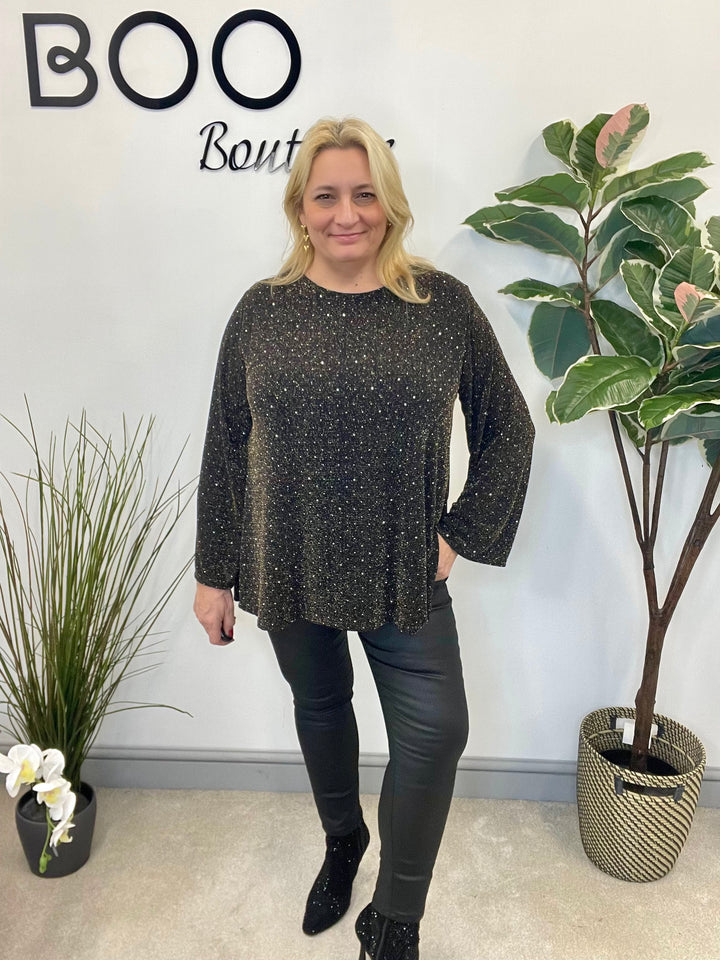 LADIES LUREX FLOATY BOW BACK TOP - BLACK, SILVER, GOLD, RED