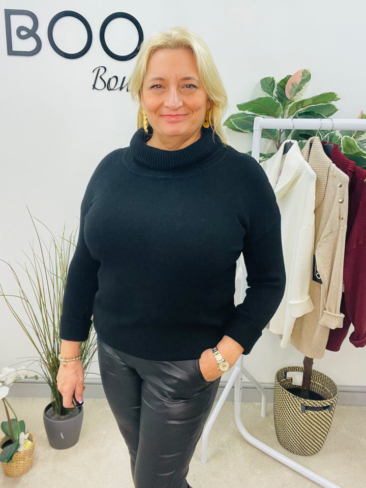 LADIES SOFT KNIT ROLL NECK JUMPER - WHITE, BLACK, BURGUNDY, BROWN & BEIGE