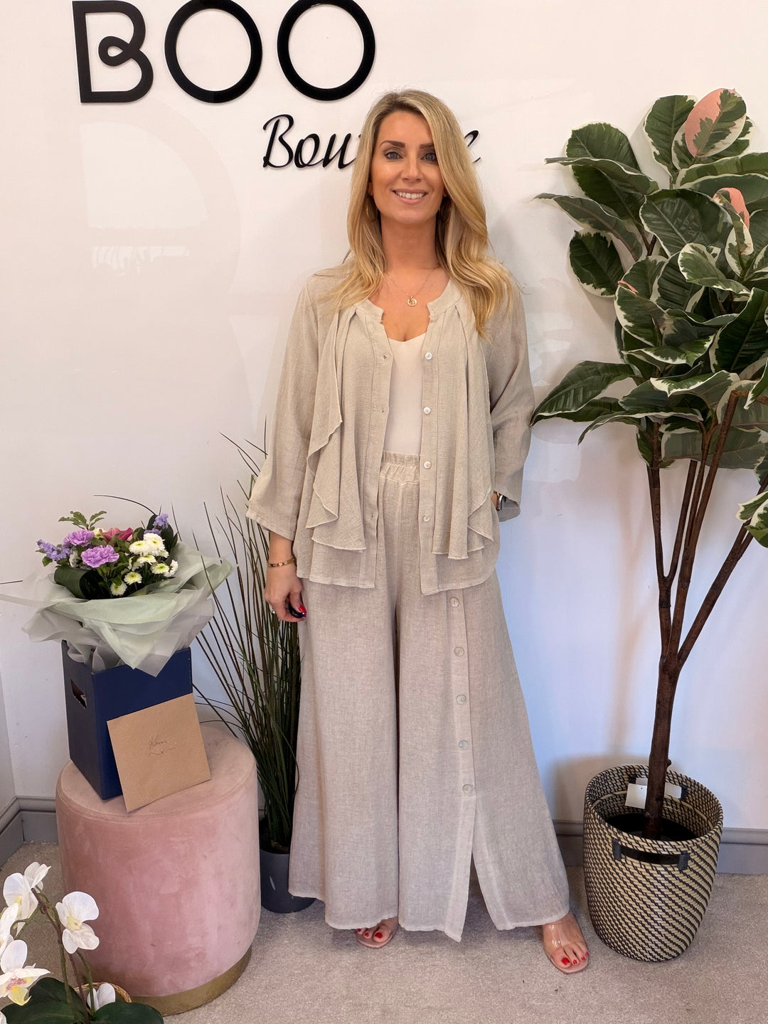 Ladies Fashion Waterfall Teabag Linen Top - lime, blue, turquoise, white, beige