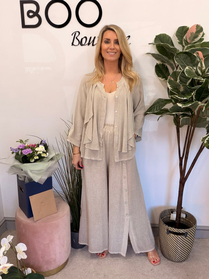 Ladies Fashion Waterfall Teabag Linen Top - lime, blue, turquoise, white, beige