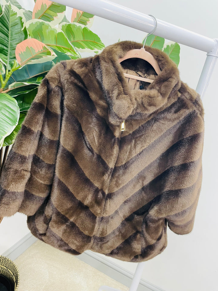 LADIES LUXURY FAUX FUR CAPE JACKET - BROWN, MINK, CREAM LEOPARD