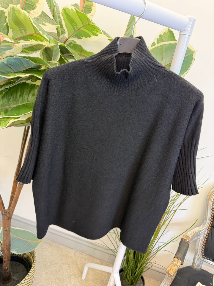 LADIES SHORT SLEEVE KNITTED JUMPER - BLACK, KHAKI, BEIGE, MOCHA, GREEN & BERRY