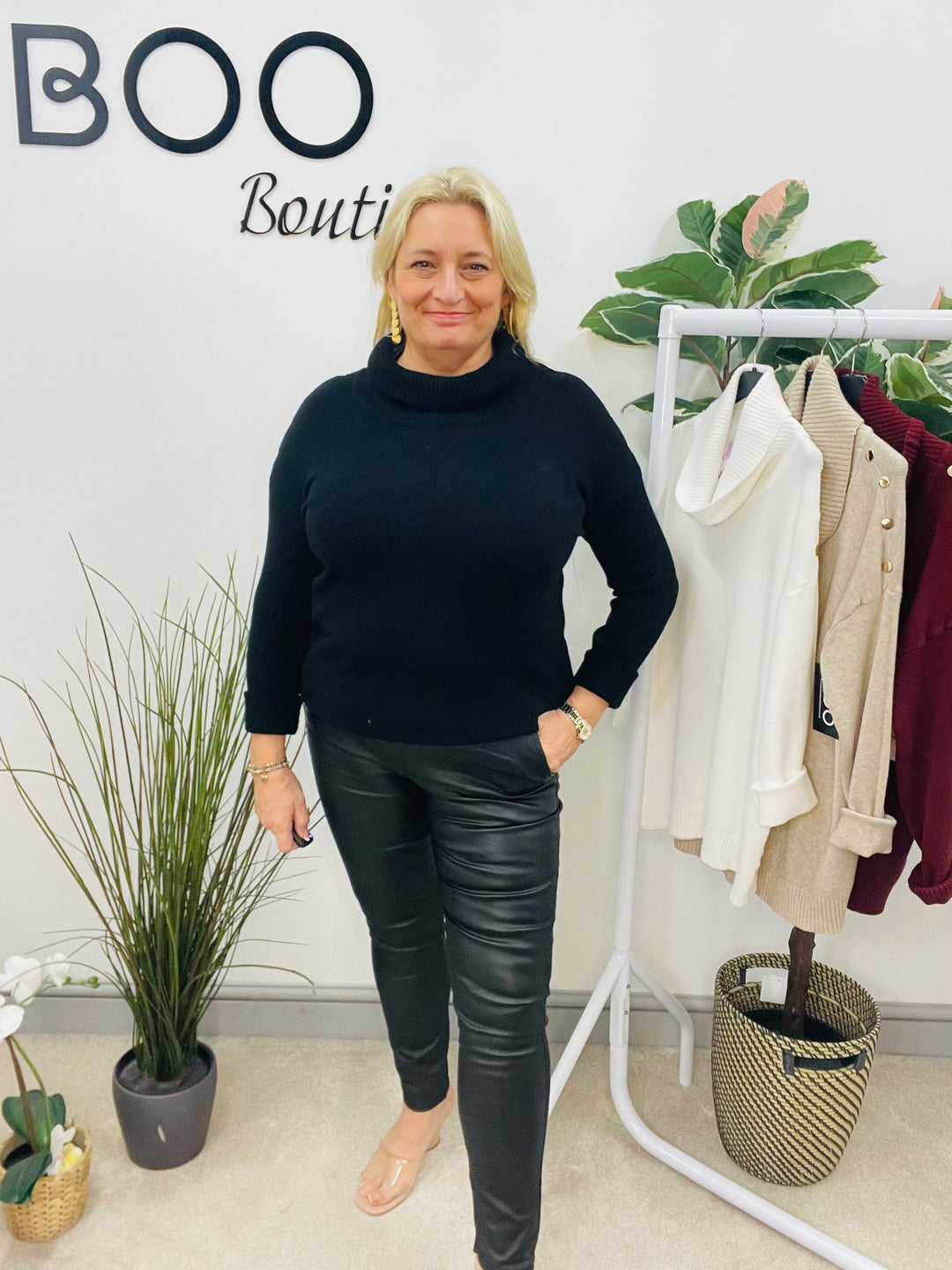 LADIES SOFT KNIT ROLL NECK JUMPER - WHITE, BLACK, BURGUNDY, BROWN & BEIGE