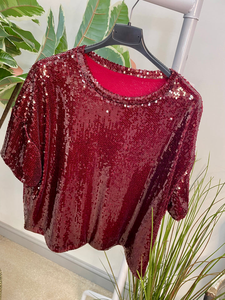 LADIES SEQUIN PARTY TOP - BERRY, BLACK & BROWN