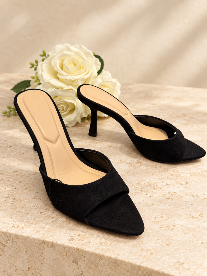 Women’s Black Faux Suede High Heel Stiletto Mule Shoes ( Mermaid )
