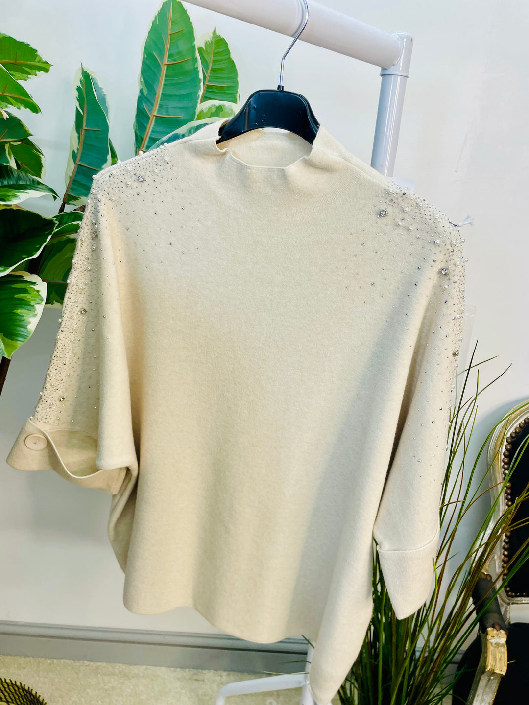 LADIES DIAMANTE SPARKLY JUMPER - FUSCHIA, PINK, BEIGE & BLACK