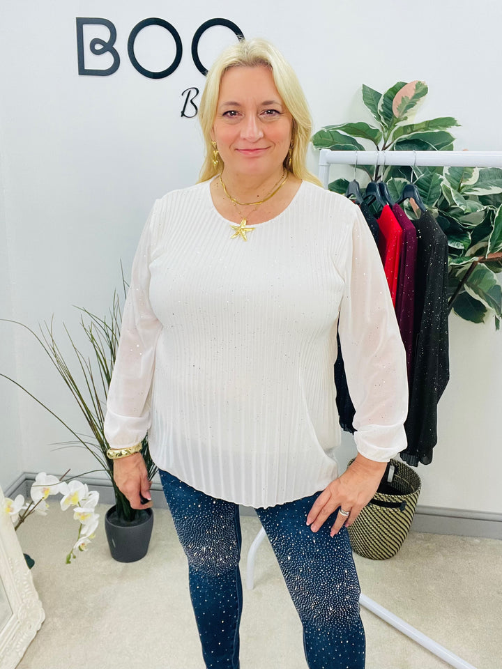 LADIES CHIFFON PLEATED TOP - BLACK, BROWN, WHITE, RED, WINE