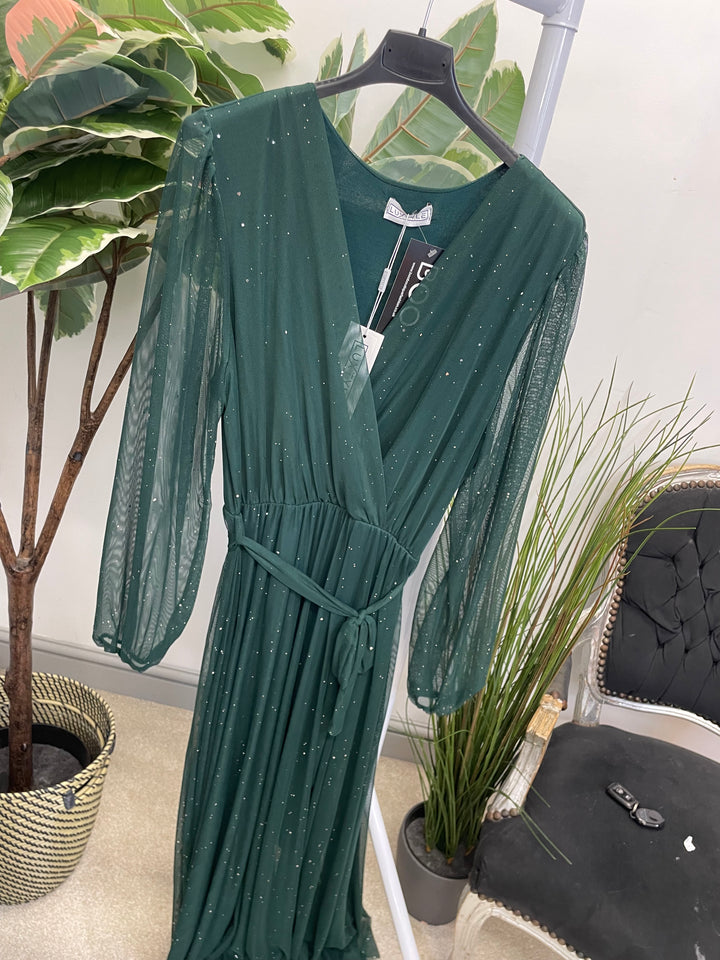 LADIES STRETCH NET PARTY MAXI DRESS - BLACK, BERRY, BROWN & GREEN