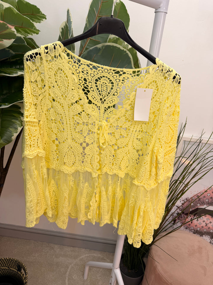 Ladies Fashion Crochet Bolero Cardigan Top - white, mint, aqua, lemon