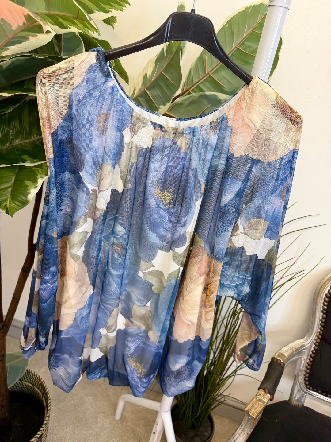 LADIES STRETCH NET BLOUSON TOP - NAVY, KHAKI, YELLOW & NAVY