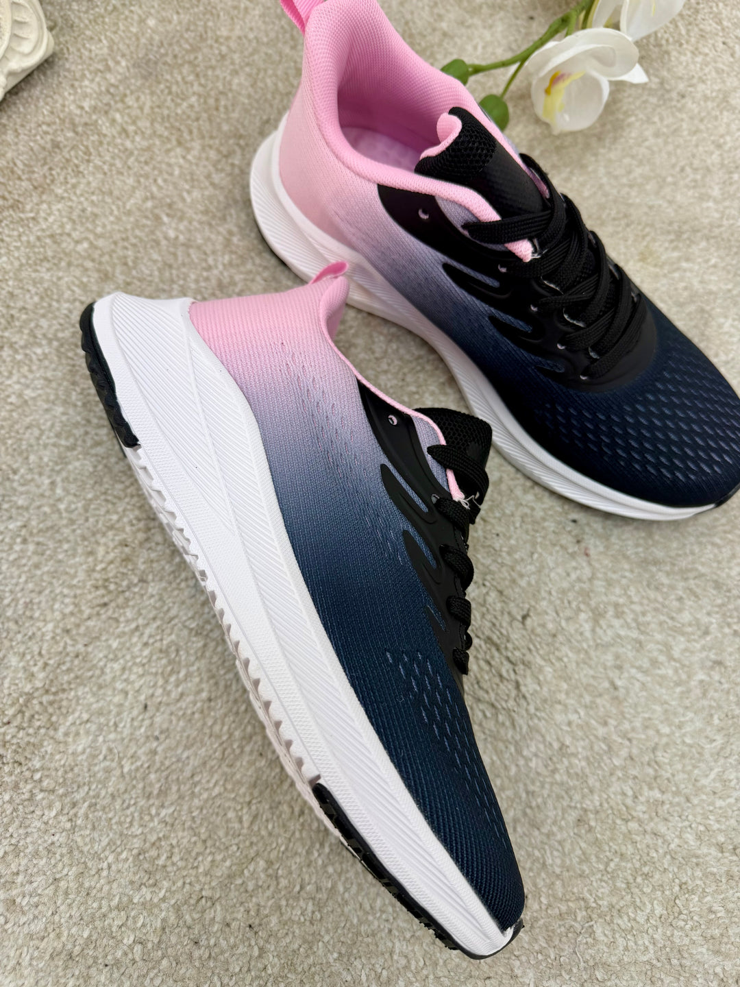 KHAKI & BLACK FABRIC COMFORT TRAINERS SHOES