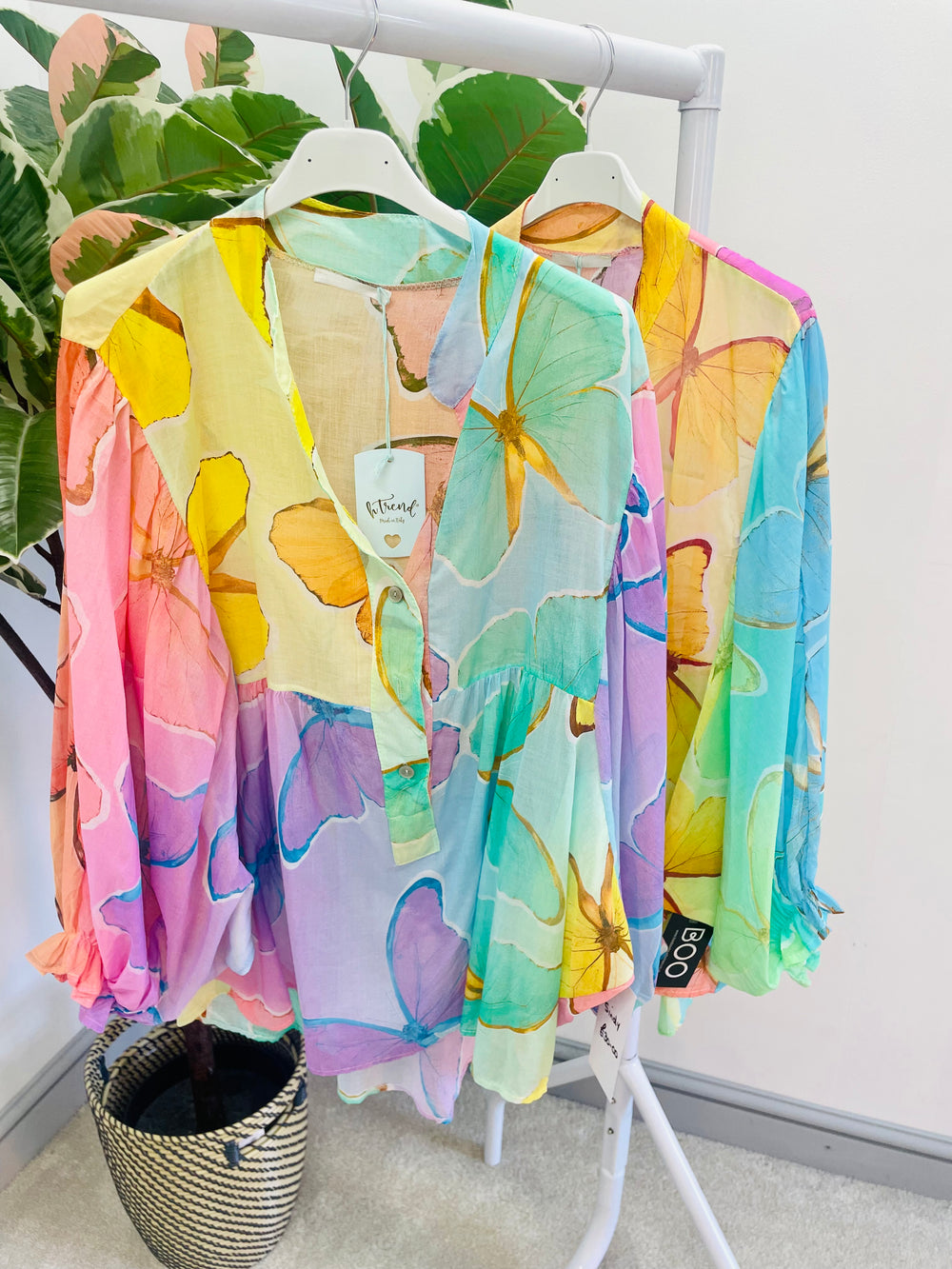 LADIES WOMENS PASTEL SMOCK LOOSE FIT TOP - PINK BLUE YELLOW