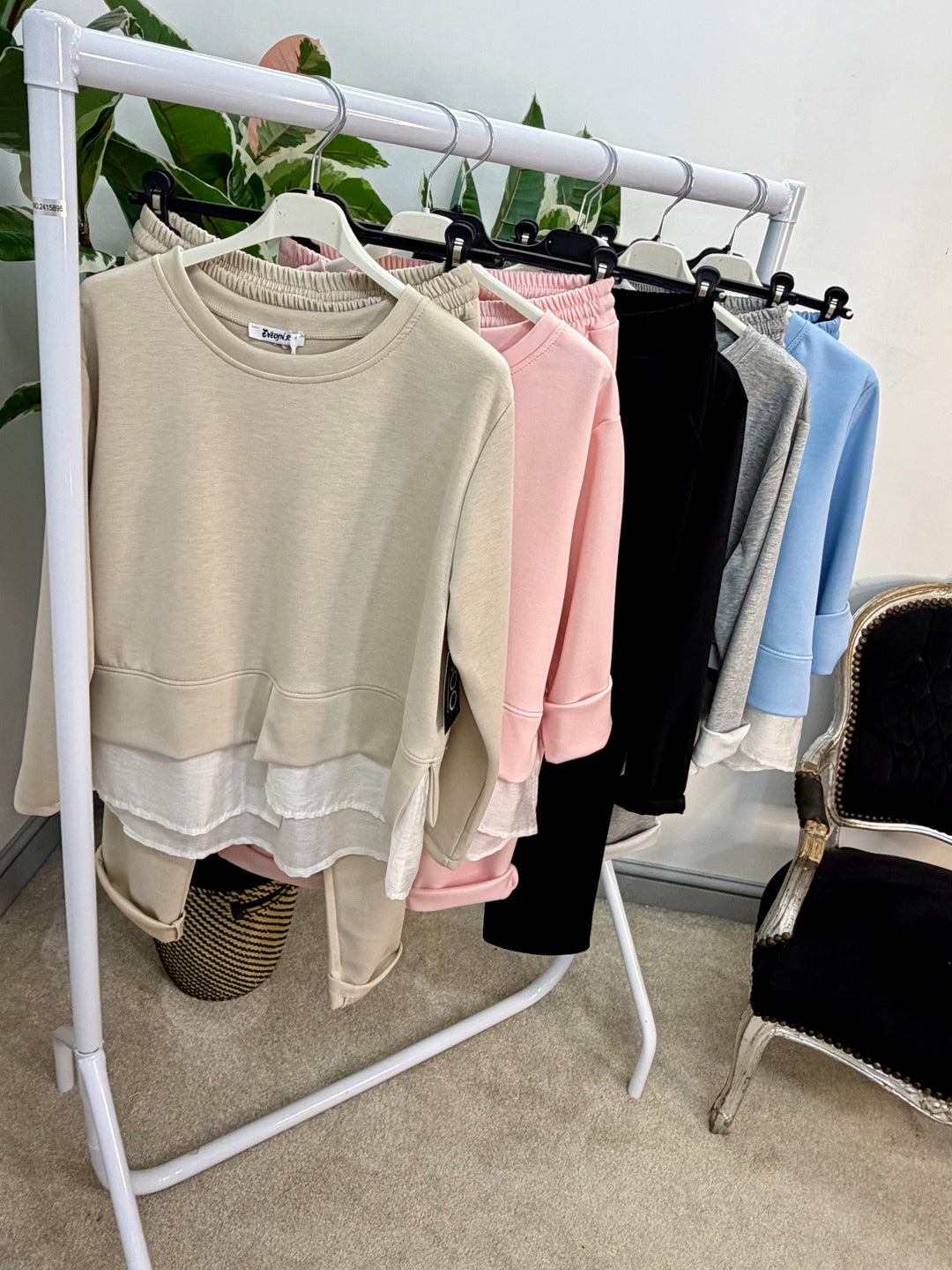 LADIES SCUBA TROUSER CO ORD SET - PINK, BLUE, BEIGE, BLACK, GREY