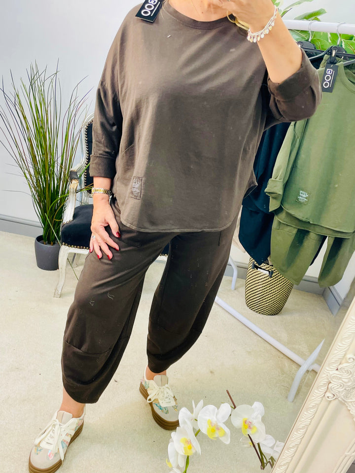 LADIES HAREM TROUSER CO ORD SET - BLACK, KHAKI, MOCHA & BROWN