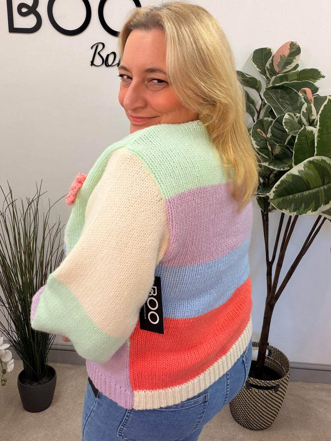 LADIES FASHION CHUNKY KNIT COLOURFUL CARDIGAN