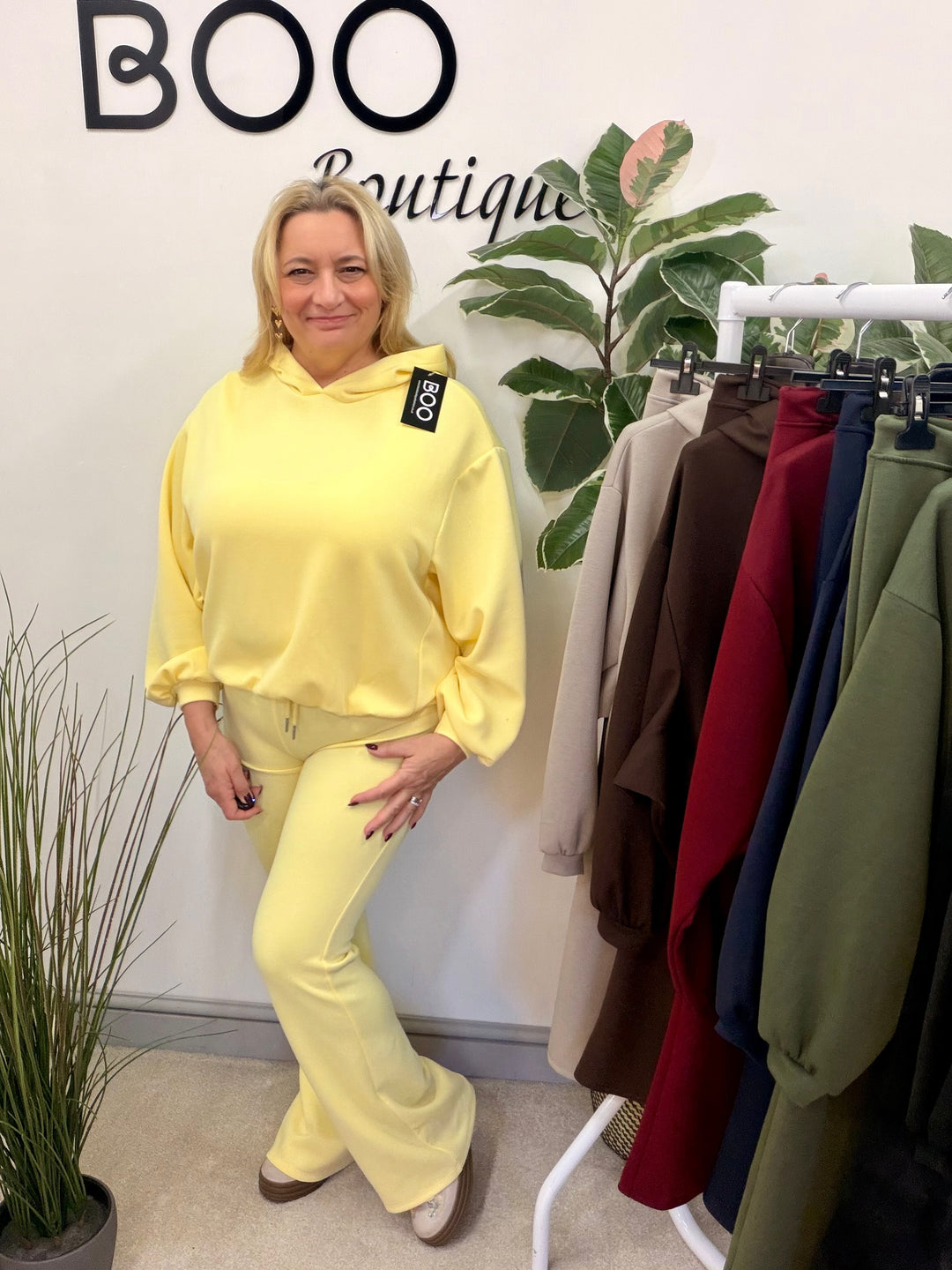 Ladies Fashion Flared Leg Tracksuit Co ord set lemon