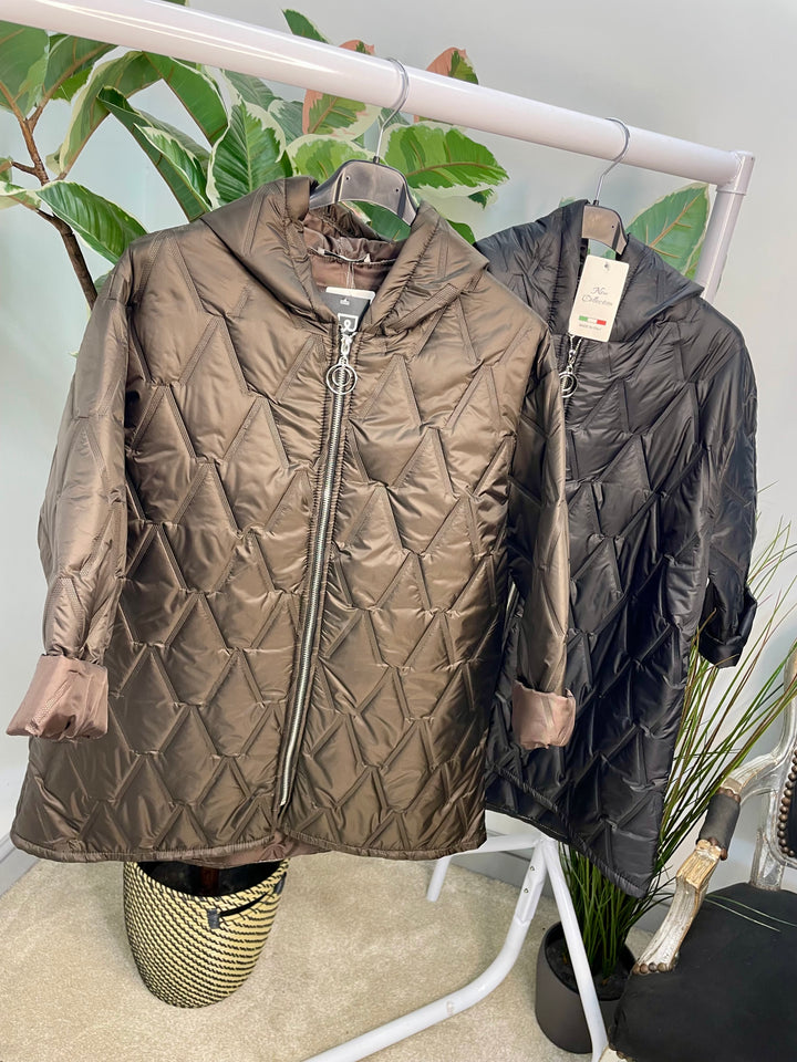 LADIES FASHION QUILTED JACKET - BLACK & BROWN