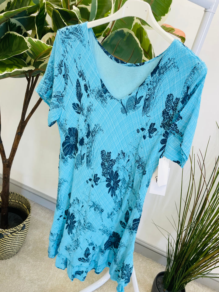 LADIES STRETCH COTTON SUMMER DAY DRESS - WHITE, YELLOW, TURQUOISE